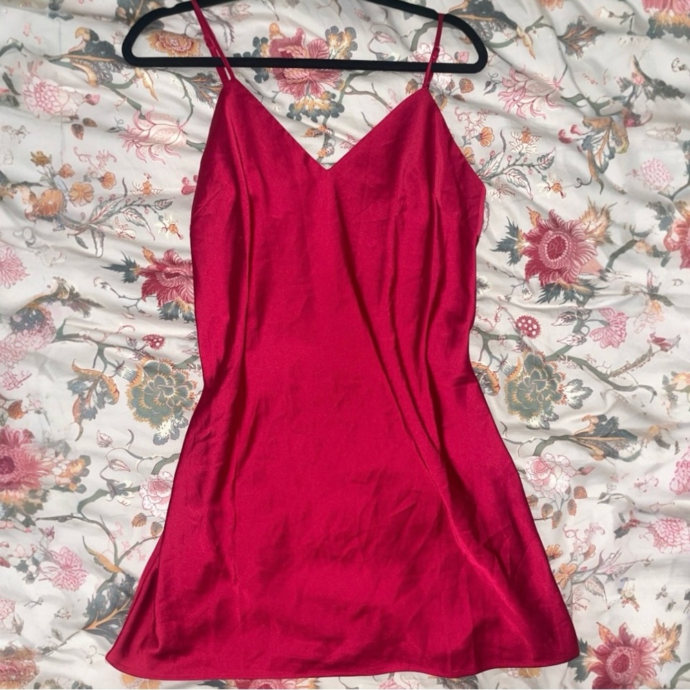 la Vie en Rose - V-Neck Satin Slip Dress (Dark Pink) NEVER WORN